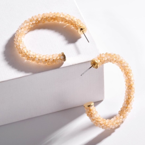 Beaded Hoop Earrings – Champagne Crystal Beads – Lightweight Statement Hoops - Picture 1 of 1